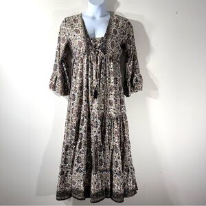 BOEMO Maxi Dress Floral Boho Cottagecore Bell Sleeve